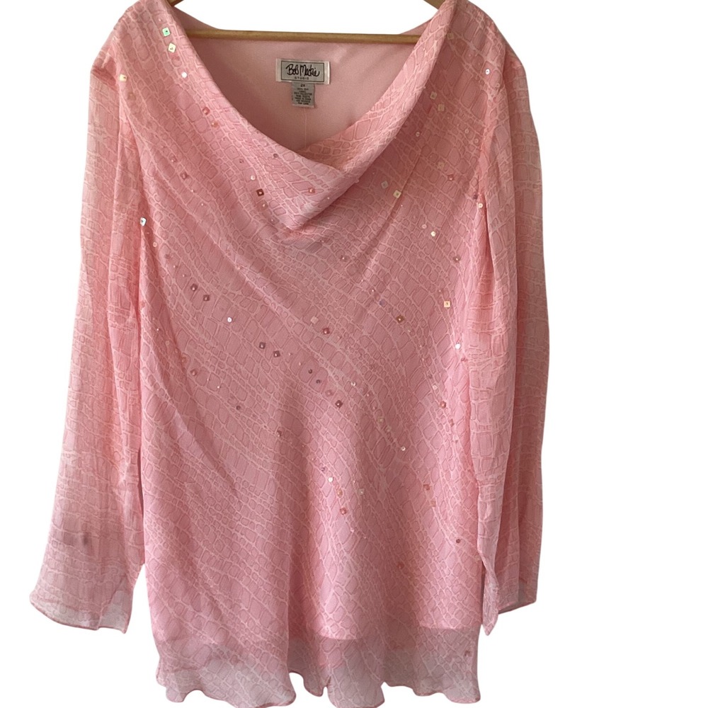 Bob Mackie Studio Pink Silk Beaded Top Skirt Set 2X Vintage Evening